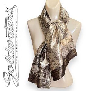Vintage Goldwater’s Brown Cream Gold Lame Rose Flower Pattern Scarf